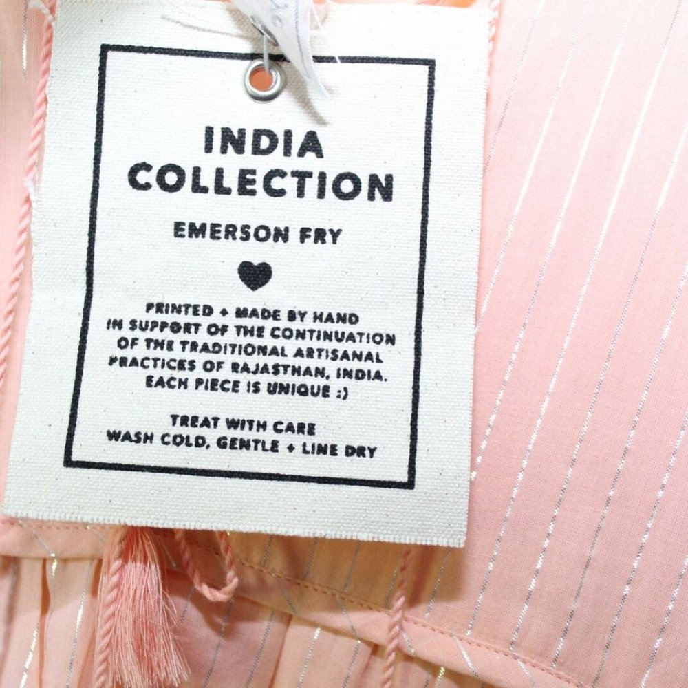 NWT India Collection Emerson Fry Heirloom Dress Peach Silver Lurex M/L H12910 - Picture 7 of 11